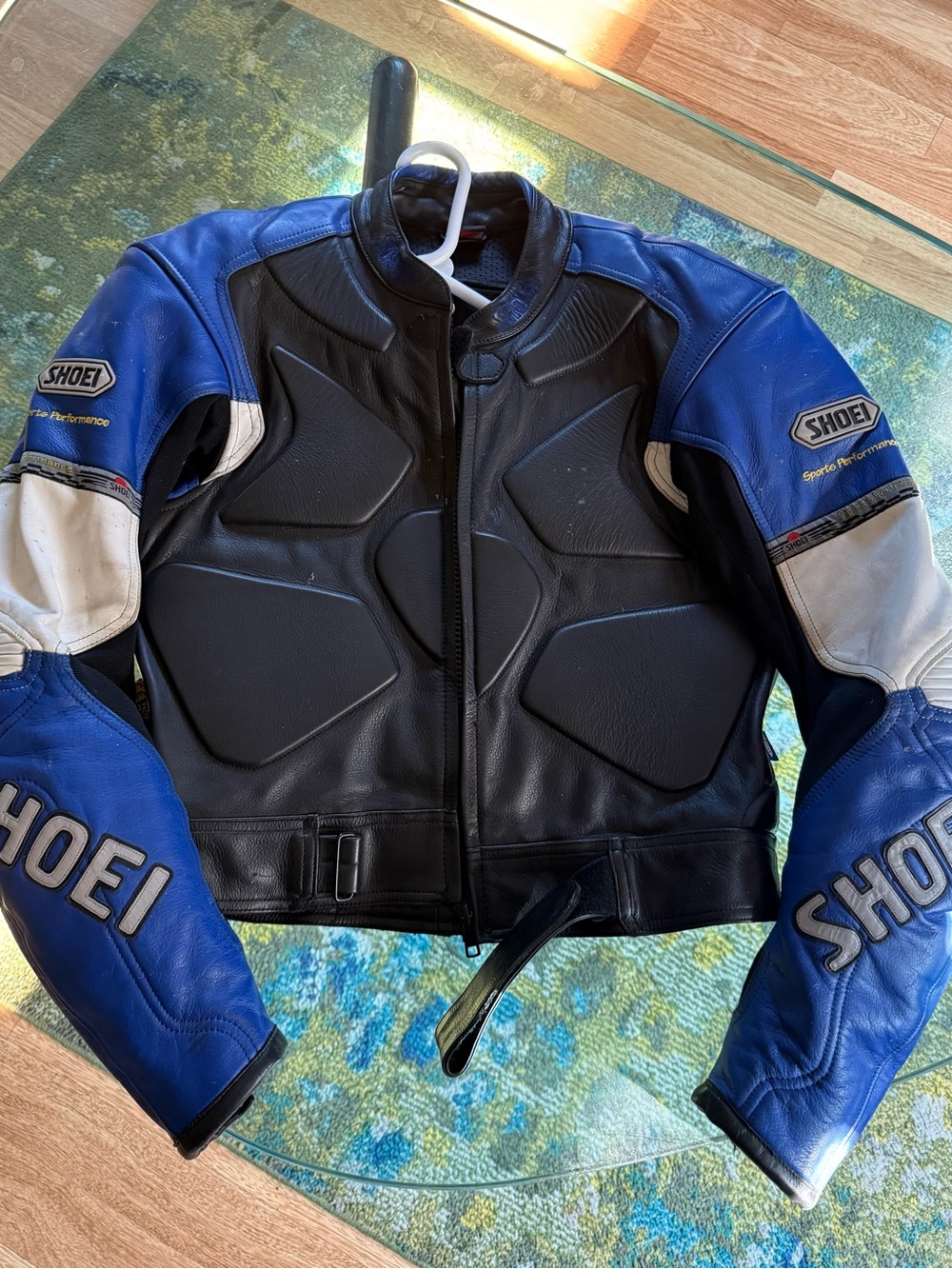 Men’s Blue & Black Leather Motorcycle Jacket and pants